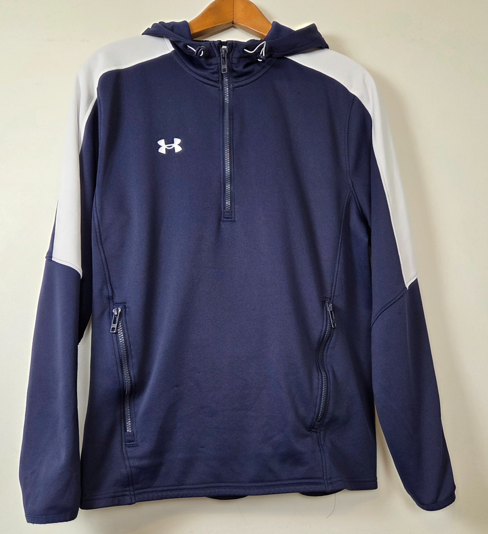 Under Armour Men’s Large Navy White 1/4 Zip Hooded Pullover